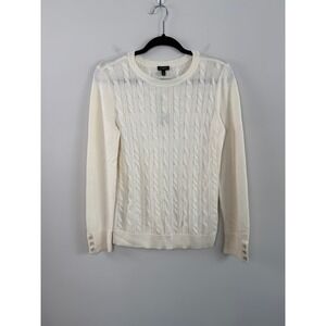 Talbots Sweater NWTs $70 Cream M Cable Knit Lambswool Blend Button Cuff
